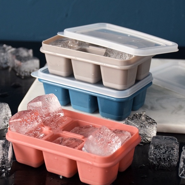 Khay Đá 6 Ô Silicon, Khay Làm Đá Mini, Làm Thạch Rau Câu Có Nắp Đậy Tiện Dụng