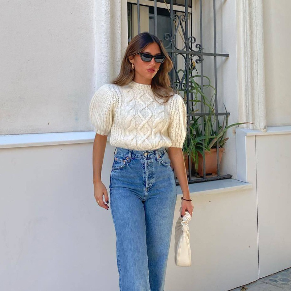 Áo Sweater cổ tròn dáng ôm lưng cao kiểu Âu Mỹ thời trang mùa thu 2021 cho nữ | BigBuy360 - bigbuy360.vn