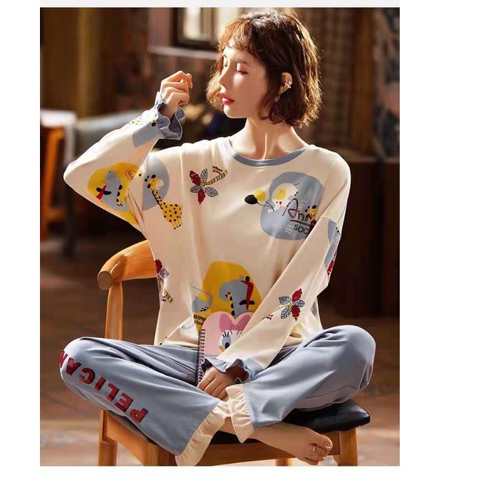 Bộ Đồ Ngủ Nữ Mặc Nhà Vải Co Giãn 4 Chiều Quần Áo Dài Tay Pijama Váy Ở Nhà Mùa Hè Xuân Thu Đông Dễ Thương Kute Giá Rẻ | BigBuy360 - bigbuy360.vn