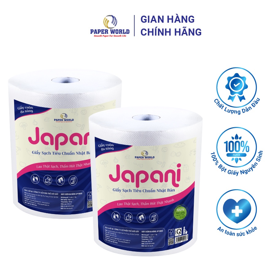 [MUA 1 TẶNG 1] Combo 2 Giấy cuộn lau bếp đa năng 1kg tiết kiệm JAPANI | Thế Giới Giấy | 100% bột giấy nguyên sinh