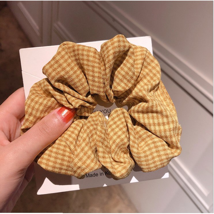 cột tóc vải scrunchies buộc tóc vải họa tiết kẻ caro nhỏ loại đẹp hot trend PK23