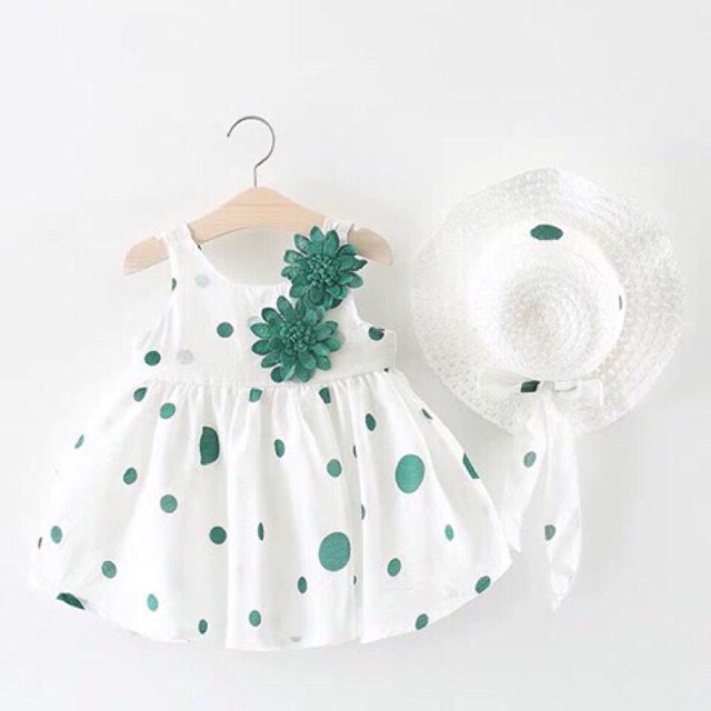 Váy hoa chấm bi thô đũi mềm và mát tone sur tone cho bé gái 7-15kg