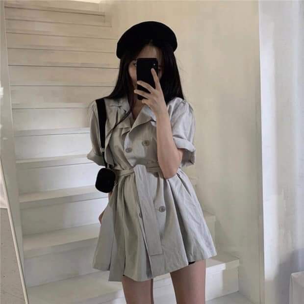 Đầm vest 1 màu phong cách mangto, Áo vest măng tô dáng ngắn