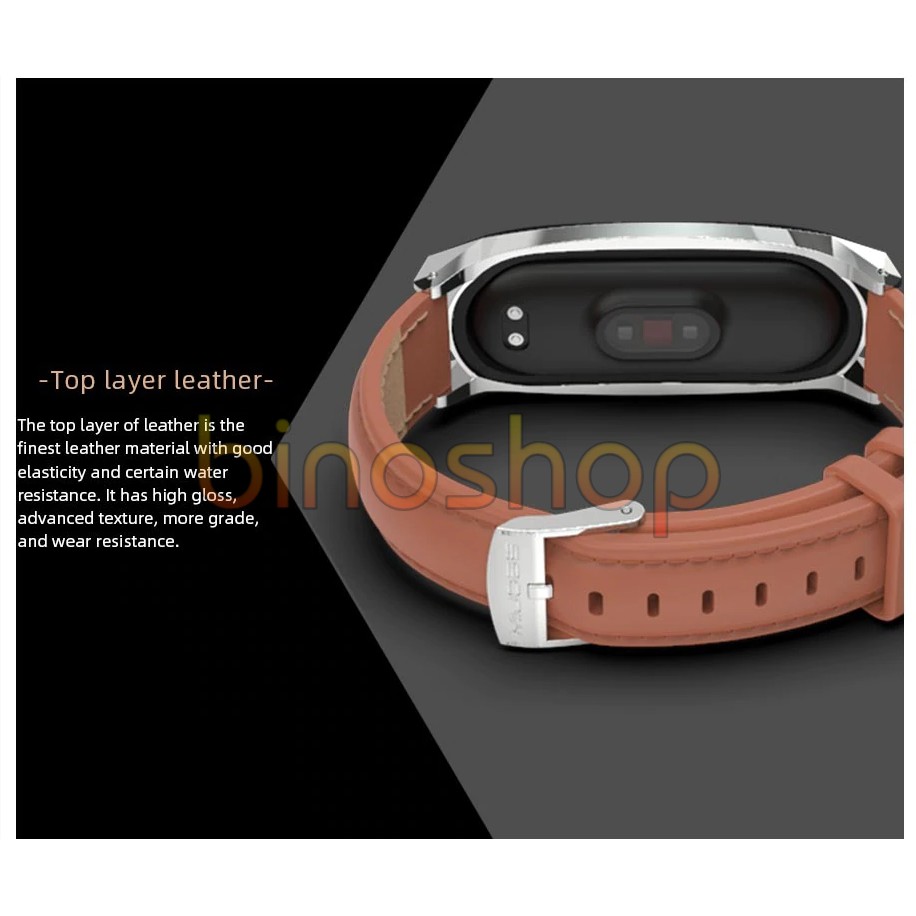 Dây đeo miband 5 da bò viền GT chính hãng MIJOBS, dây đeo thay thế mi band 5 da bò phiên bản GT MIJOBS