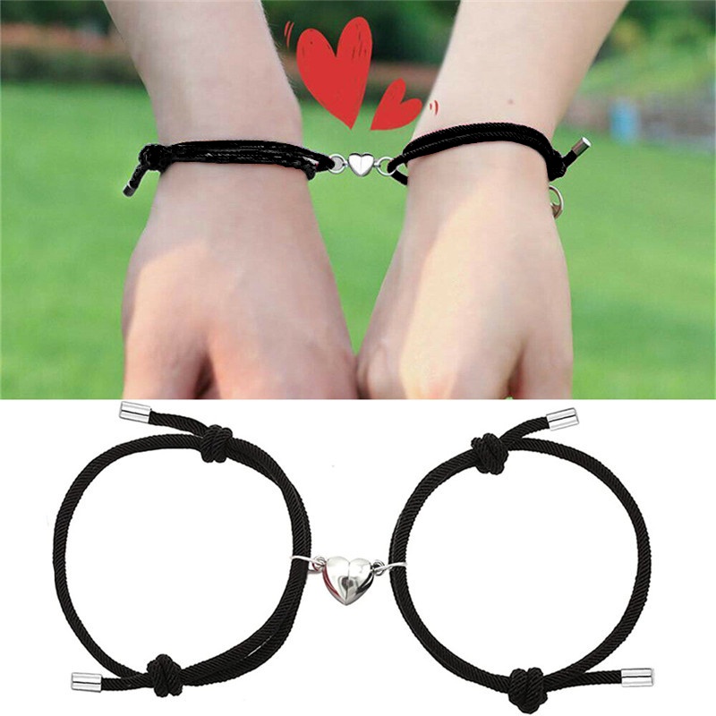 1 Cặp Vòng Tay Dây Bện Mặt Hình Trái Tim Hít Nam Châm Cho Cặp Đôi/Cặp Đôi/Người Yêu
