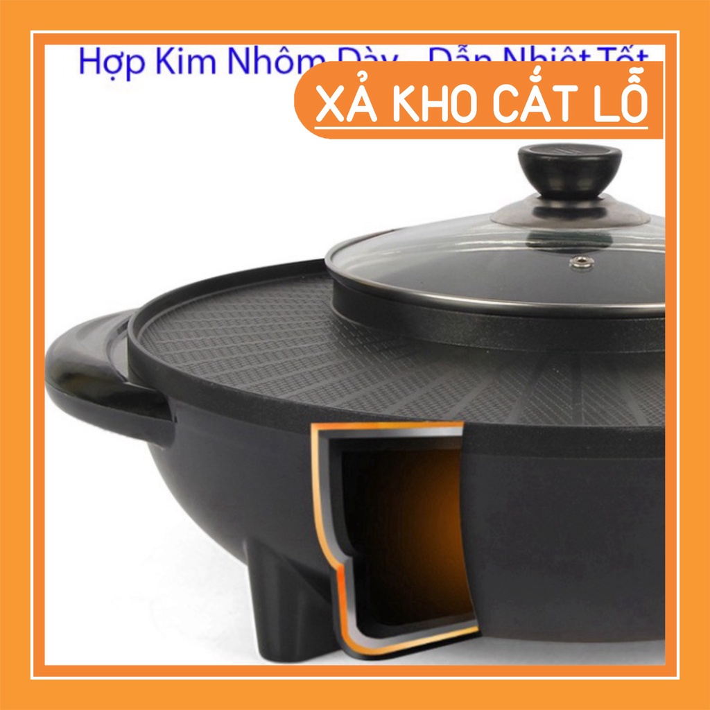 Nồi Lẩu Điện, Bếp Lẩu Kèm Nướng 2 in 1 Đa Năng 34cm, Công Suất 1800W, Bảo hành 12 tháng 💖 - MTT Mart