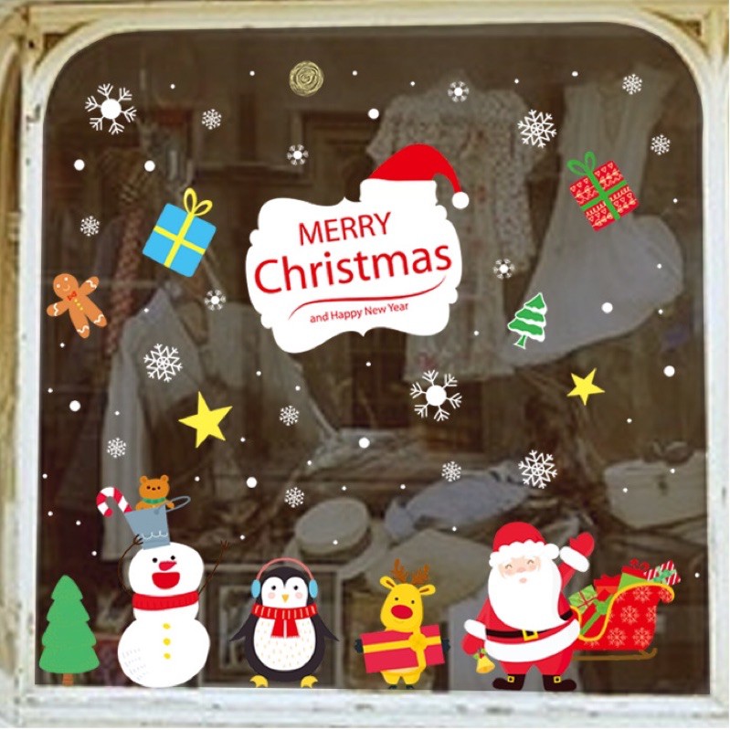 Decal trang trí Noel Hít Tĩnh Điện - Các bạn noel trắng chào lễ