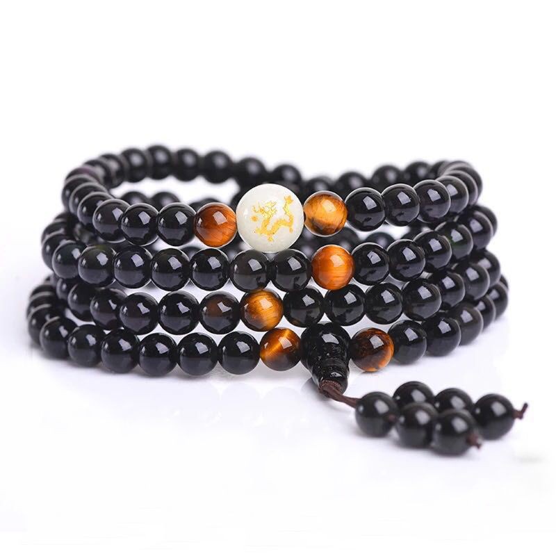 [Hàng mới về] Vòng tay 108 hạt đá đen chuỗi dài có thể làm dây chuyền cải thiện giấc ngủ