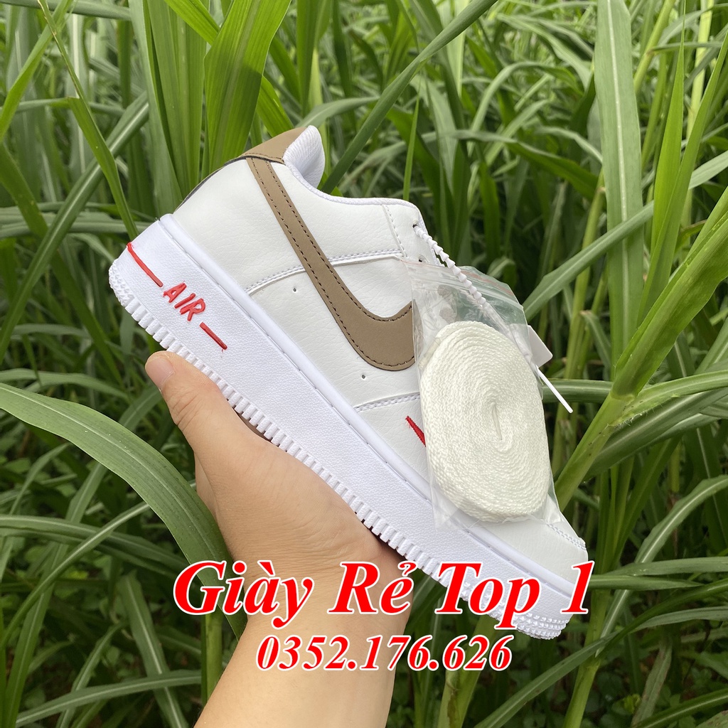 Giày thể thao af1_nike nâu trắng, giày sneaker af1_nike low white brown đầy đủ Bill Box