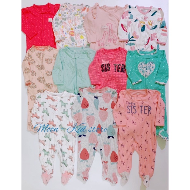 Sleepsuit vải cotton, bodysuit dài tay liền thân xuất dư các hãng cho bé trai và bé gái