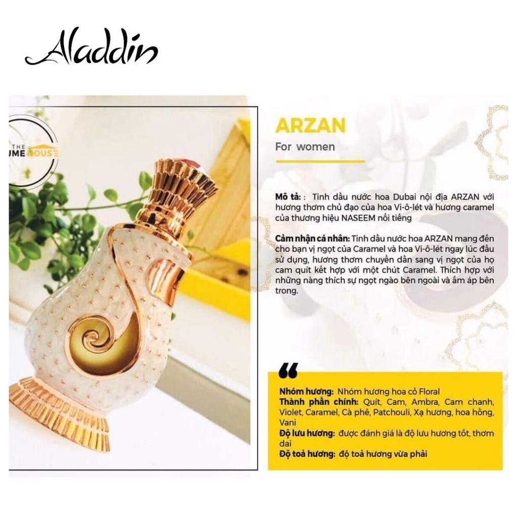 Tinh dầu nước hoa Dubai Arzan Naseem 16ml