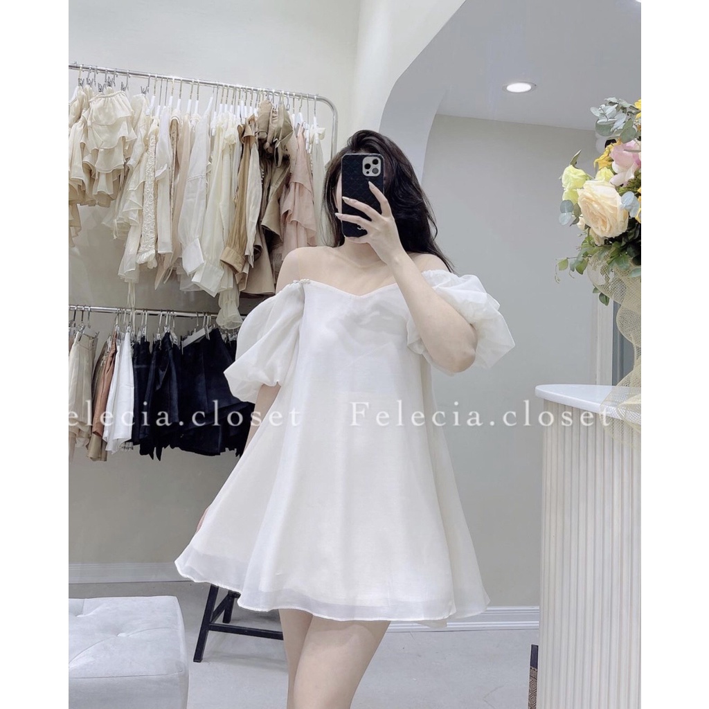 [Ảnh thật/Sẵn] Áo babydoll voan 2 lớp dáng xòe tay bồng 2 lớp đính cúc ngọc ulzzang