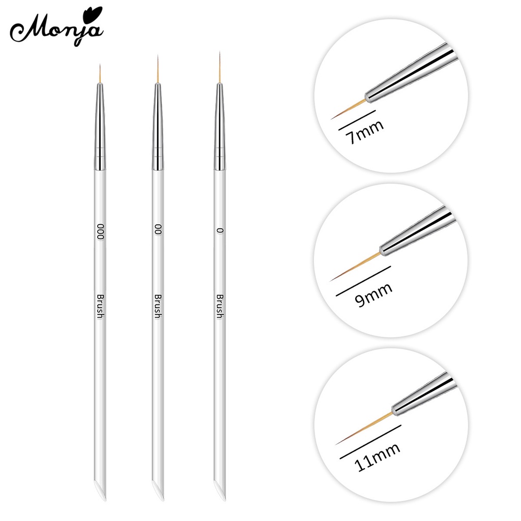Set 3 cọ vẽ trang trí móng tay nghệ thuật MONJA kiểu dáng nhỏ gọn tiện lợi