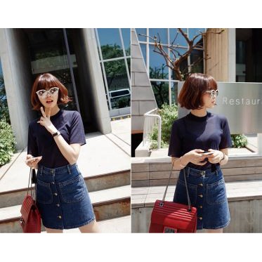 Chân váy jean cúc trước