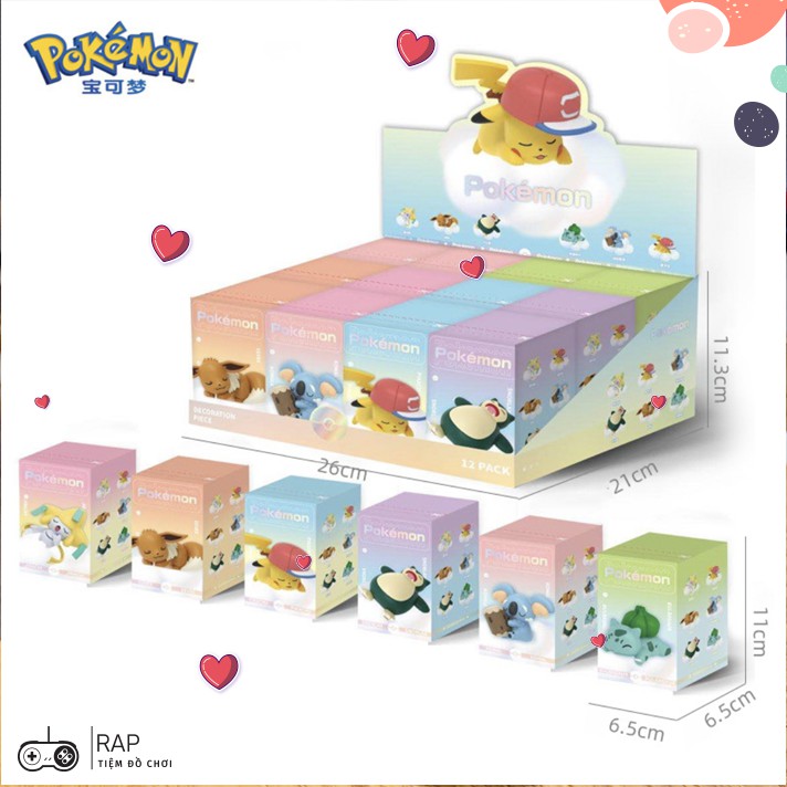 Mô Hình Pokemon Dễ Thương PIkachu Bulbasaur Snorlax Komala Eevee Jirachi Nằm Ngủ Size Mini Hộp Nguyên Seal Rap