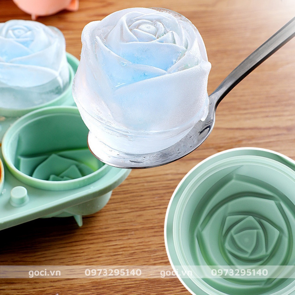 Khay Đá Hoa Hồng silicon có nắp xinh xắn cute khuôn làm thạch trang trí đồ uống 4 Viên