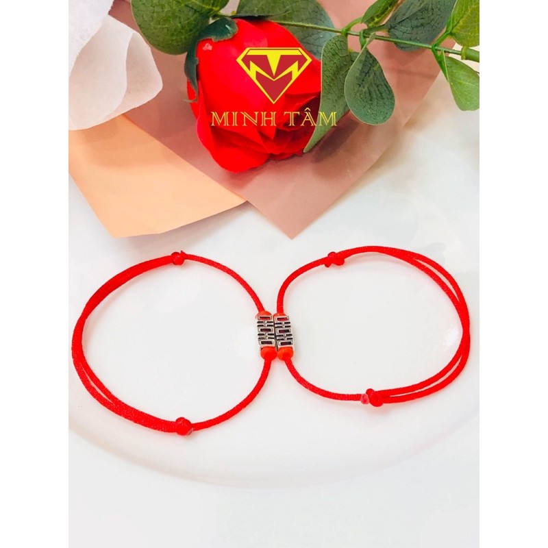 Vòng tay đôi bạc chữ Hỷ,Vòng tay đôi bạc charm uyên ương chữ Hỷ-Minh Tâm Jewelry