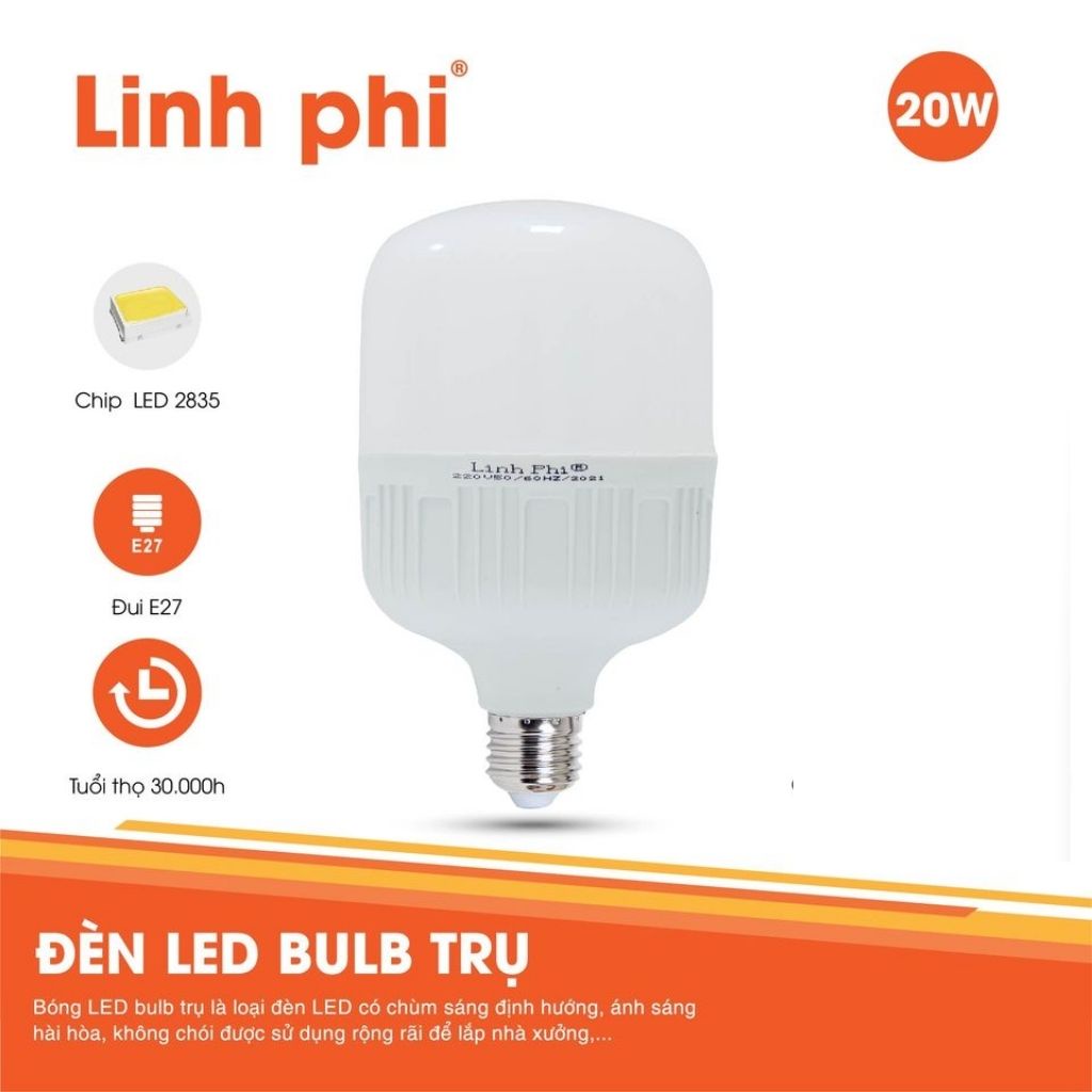 Bóng Đèn Led Bulb Trụ Nhựa LINH PHI Siêu Tiết Kiệm Điện Năng, Led Buld Trụ Ánh Sáng Thực