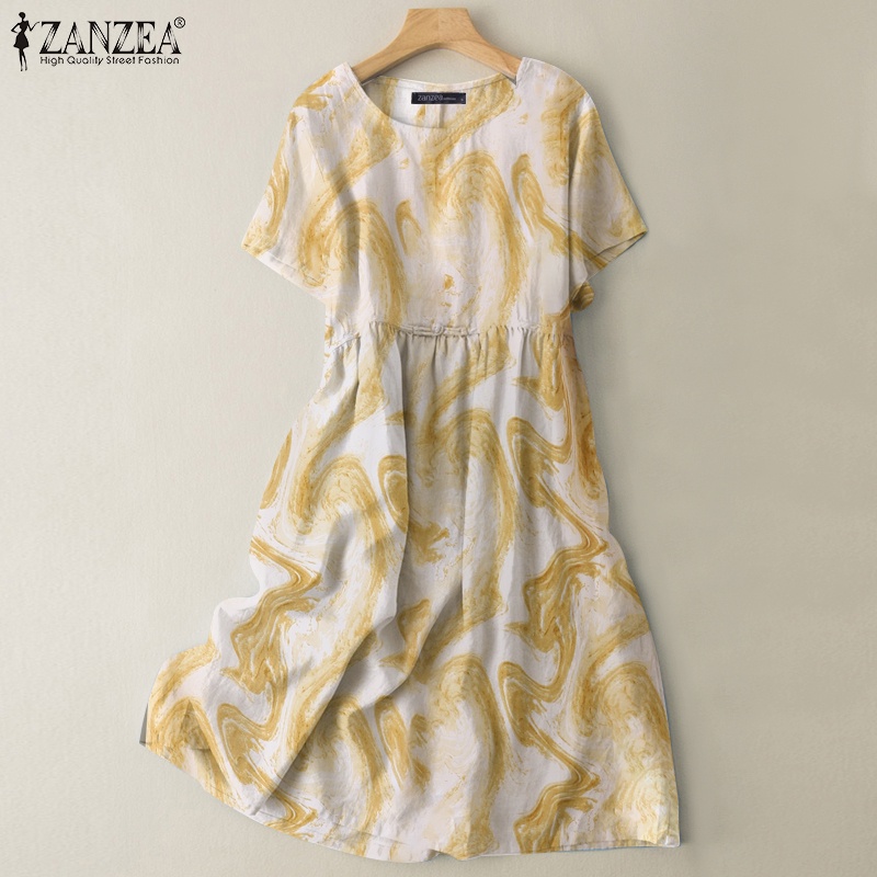 Zanzea Đầm Nữ Ngắn Tay Cổ Tròn Form Rộng Thời Trang Hàn