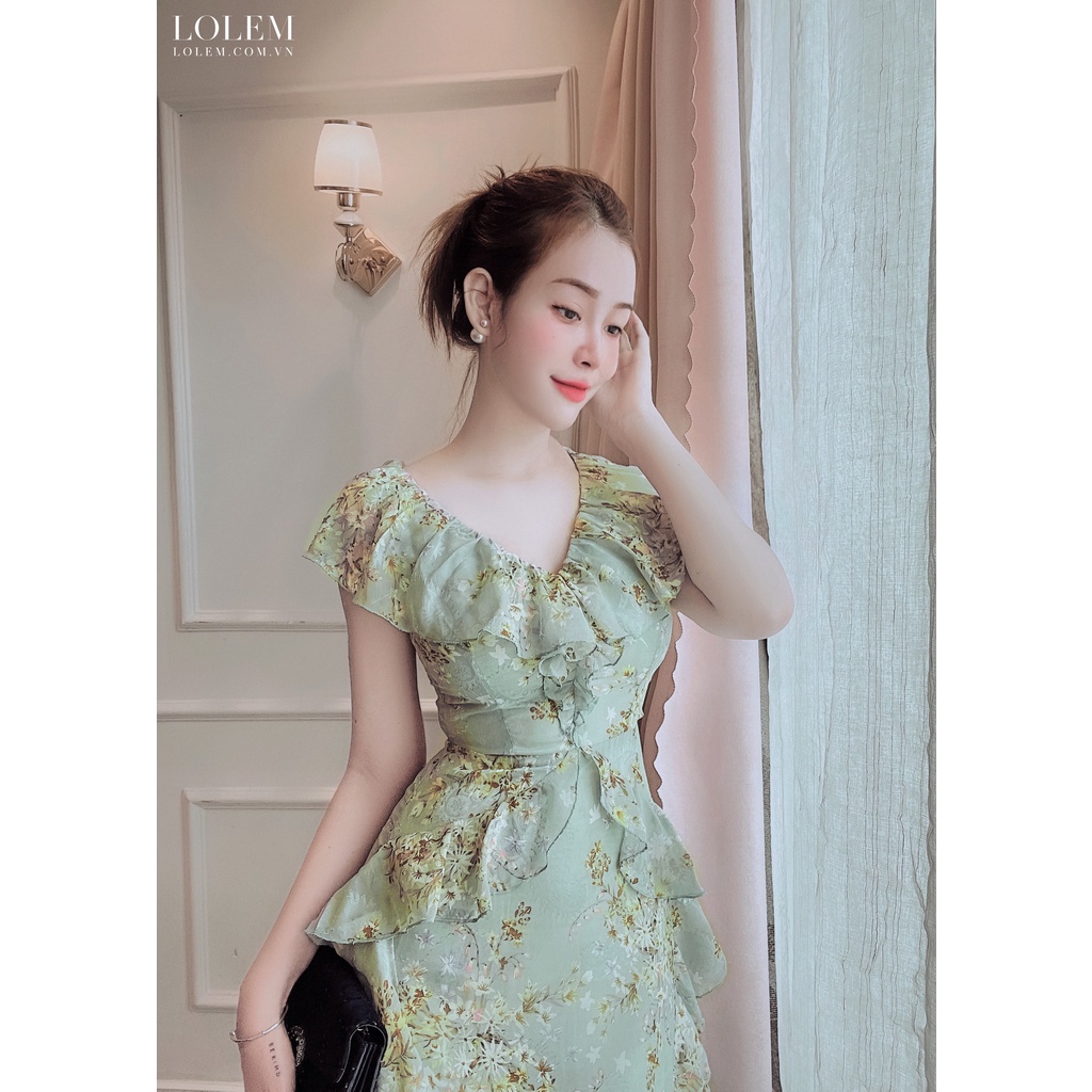 Đầm xòe voan ép bèo dọc thân cổ V LOLEM CLOTHING- DX295