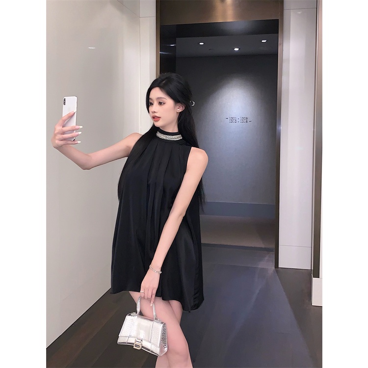 Cocory vn Đầm Chữ A Sát Nách Hở Vai Màu Đen Thời Trang Mùa Hè