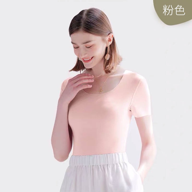 Áo thun bằng lụa lạnh không viền tay ngắn gợi cảm cho nữ