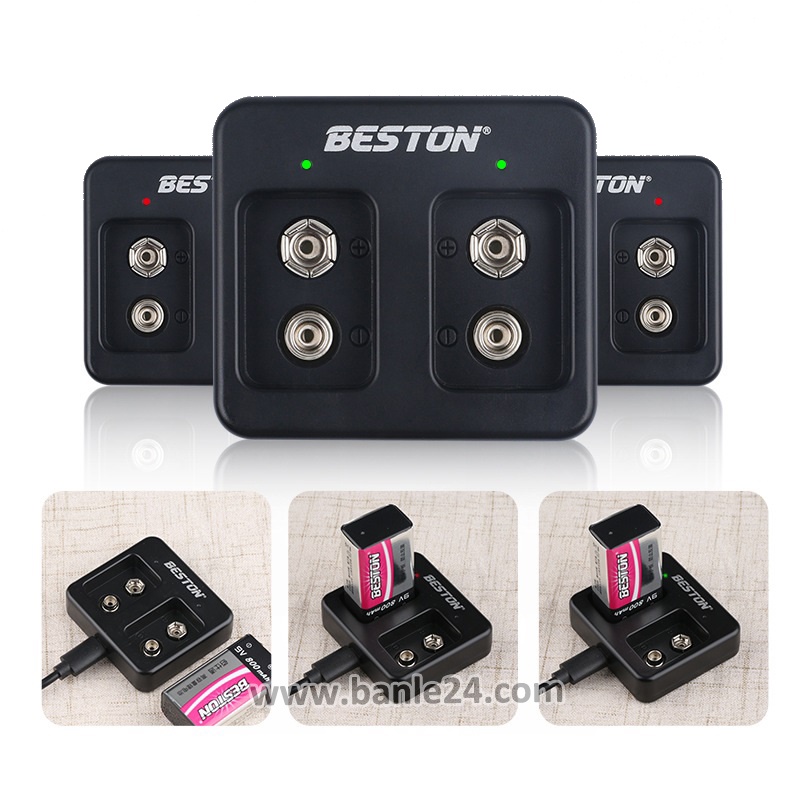 Combo 2 pin 9V Li-ion 800mAh tặng kèm sạc Beston | Bảo hành 1 tháng