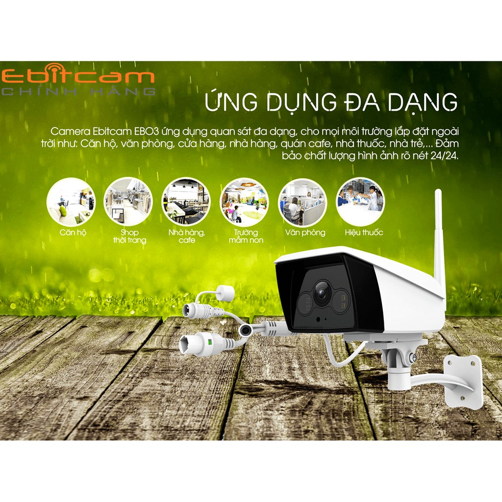 Camera ngoài trời Ebitcam EB03 (2MP) – tích hợp ánh sáng trắng, kèm thẻ nhớ 32gb, 64gb,128gb