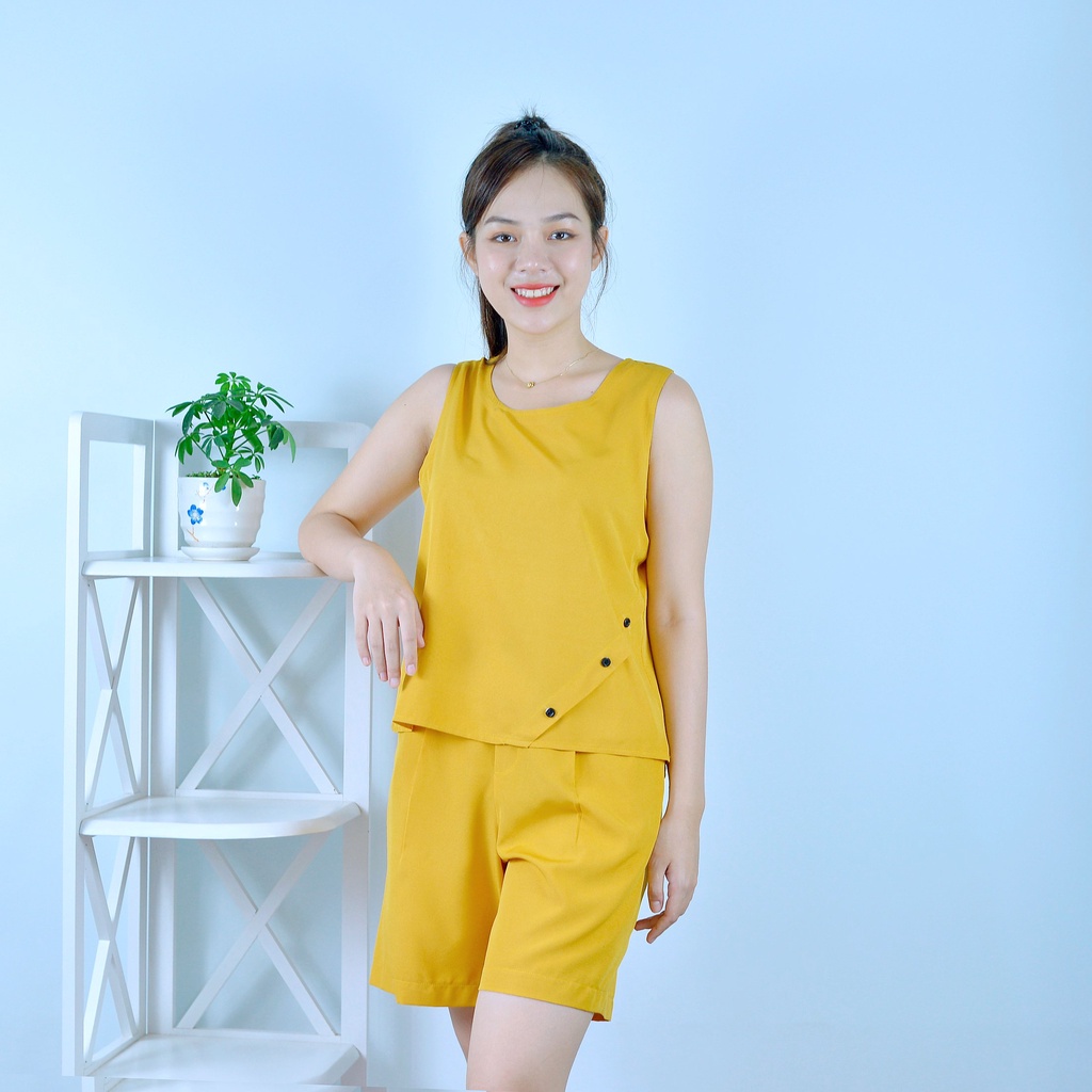 Bộ đồ nữ MÀU VÀNG SÁT NÁCH 3 NÚT XÉO  - vải lụa cao cấp - Dịu dàng - Đằm thắm
