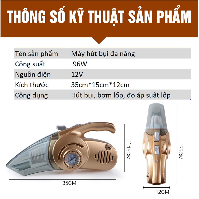 Máy hút bụi oto cầm tay Máy Hút Bụi Kiêm Bơm Lốp Ô Tô Cầm Tay Đa Năng 4 Trong 1