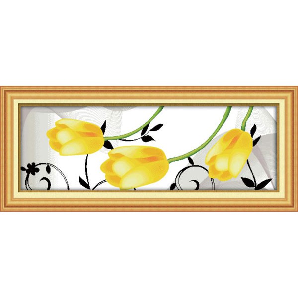 Tranh thêu chữ thập Hoa Tulip Vàng 3 bông H367  (135x49cm)