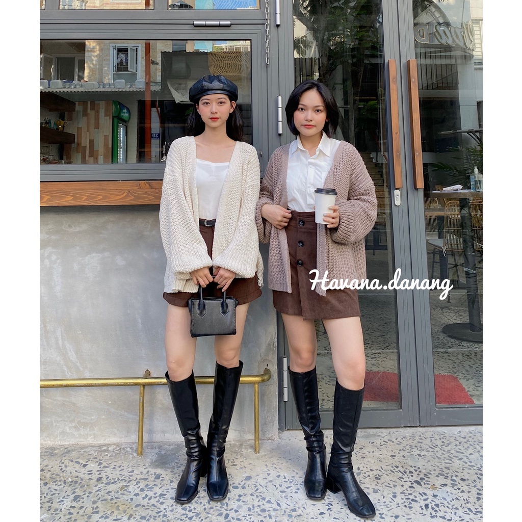 Áo khoác cardigan len dày dặn, len trơn 2 màu phong cách Ulzzang