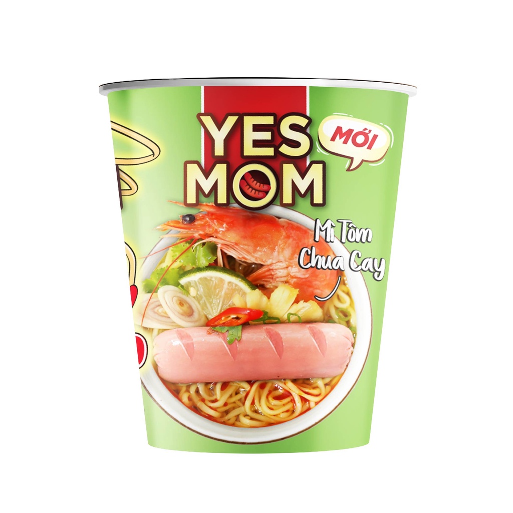 Thùng 24 ly Mì Tôm Chua Cay Yes Mom Có Xúc Xích 76g/ly