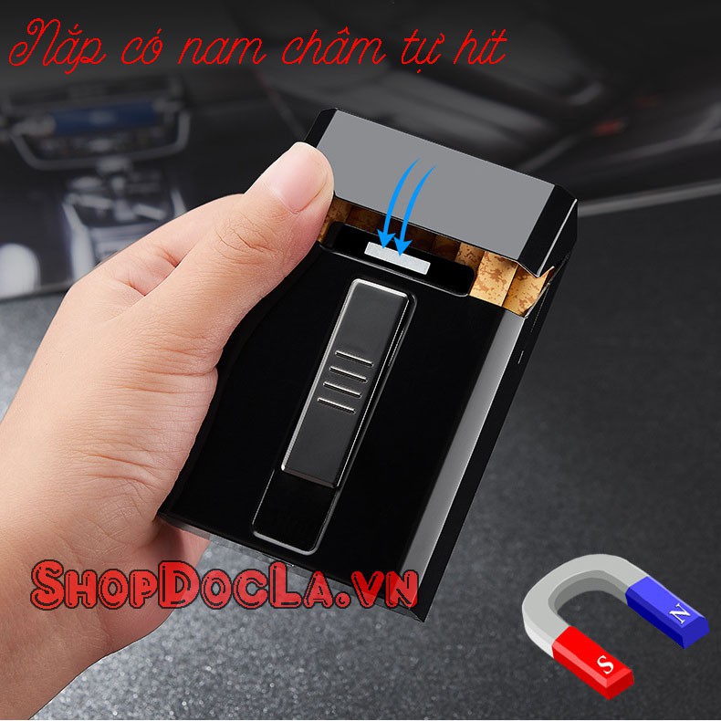 [HOT SALE]Hộp đựng thuốc kiêm quẹt sạc USB hồng ngoại vỏ nhôm đựng 20 điếu thuốc Hàng Có Sẵn