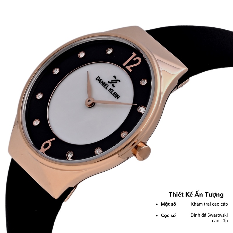Đồng hồ nữ Daniel Klein Watch DK12059 mặt nhỏ đính đá, kính cứng chống xước, chống nước, dây thép đeo tay cao cấp