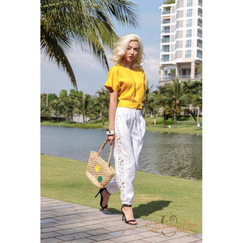Quần baggy đũi xước viền ren
