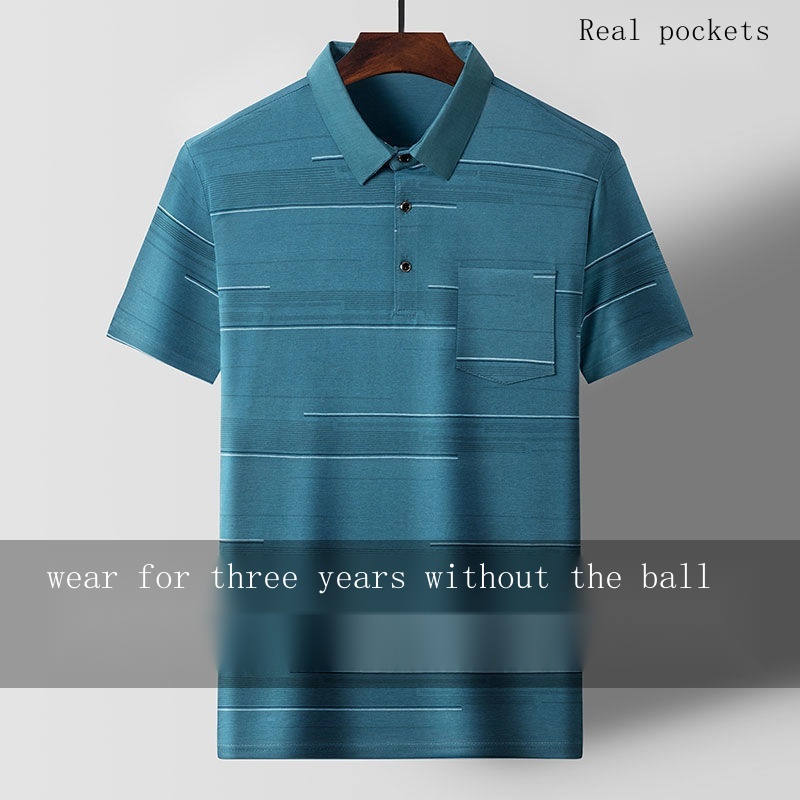 Áo polo Tay Ngắn Màu Trơn Bằng Lụa Lạnh Khô Nhanh Thời Trang Mùa Hè Hàng Mới Dành Cho Bạn Nam Trung Niên