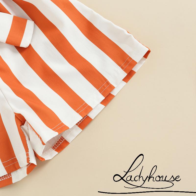 Áo thun cổ tròn in hình thỏ hoạt họa + quần short kẻ sọc phối thắt lưng phong cách mùa hè dành cho bé