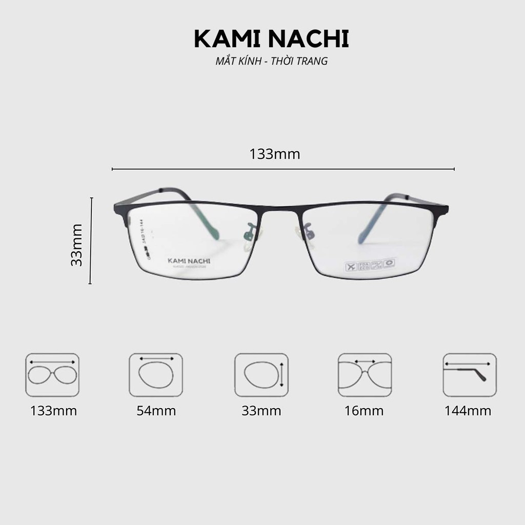 Gọng kính kim loại dáng vuông KAMI NACHI phong cách đơn giản G90.39