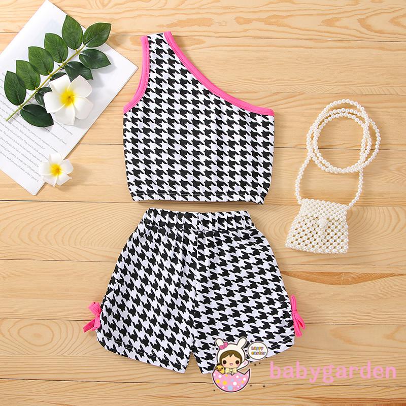 Bộ Áo Dây In Chữ + Quần Short Thắt Nơ Đáng Yêu Cho Bé Gái 6 Tháng Tuổi-4 Tuổi