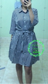 Đầm sơmi caro nơ eo (kèm hình thật)