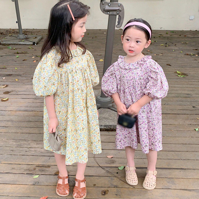 Đầm Hoa Tay Lửng Cho Bé Gái