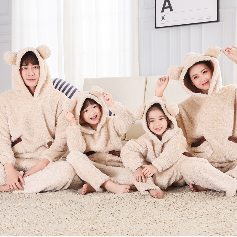 Đồ ngủ gia đình có mũ lông cừu tai gấu (ib shop chốt size)