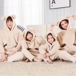 Đồ ngủ gia đình có mũ lông cừu tai gấu (ib shop chốt size)