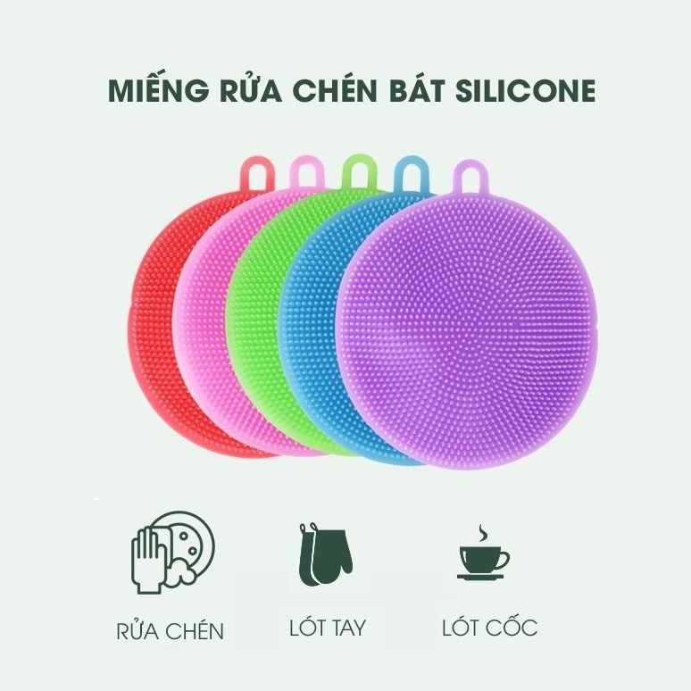 Miếng Rửa Bát Rửa Nồi Silicon Đa Năng Có Móc Treo Tường