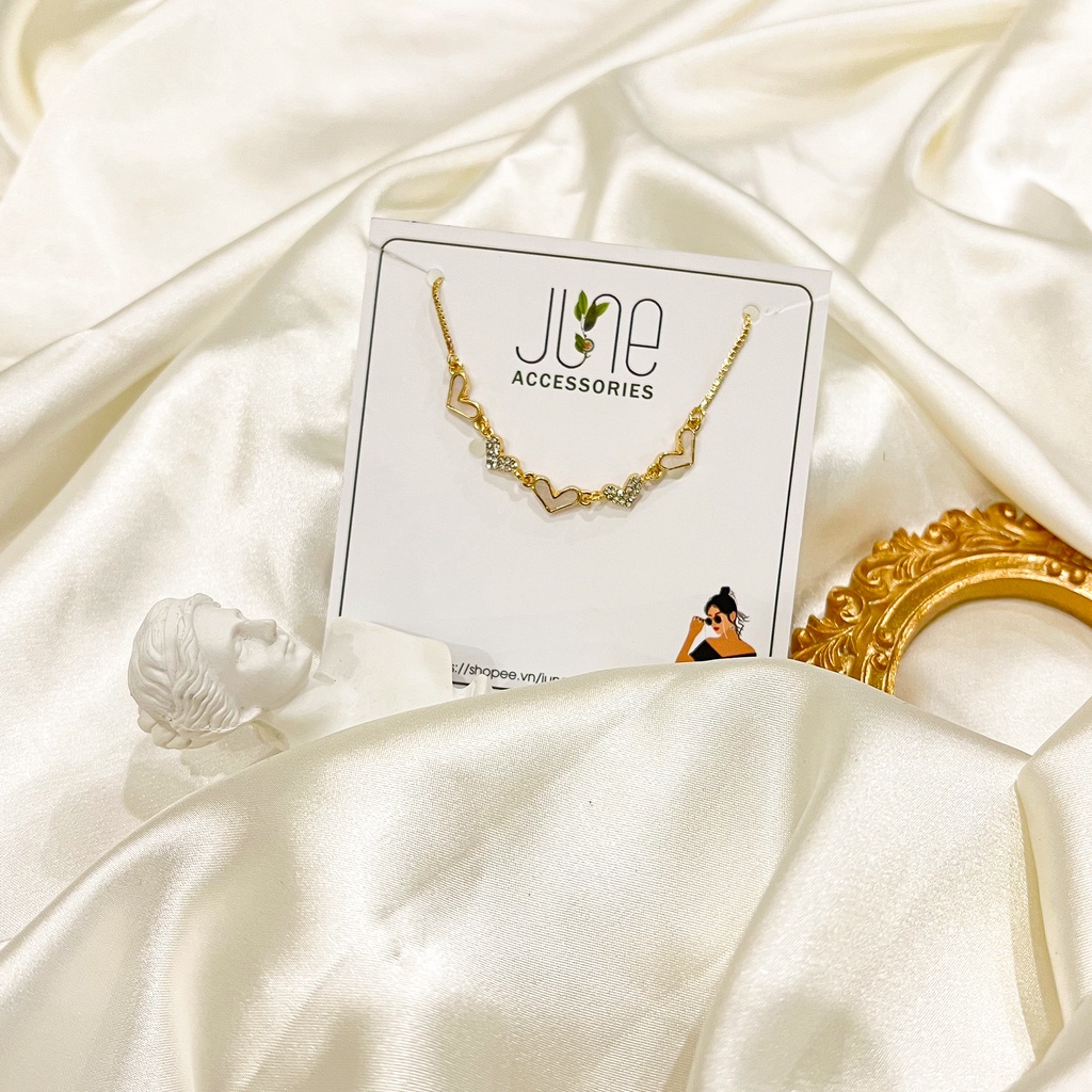 Vòng tay nữ mặt trái tim tình bạn lắc tay đính đá zircon phong cách vitage June accessories