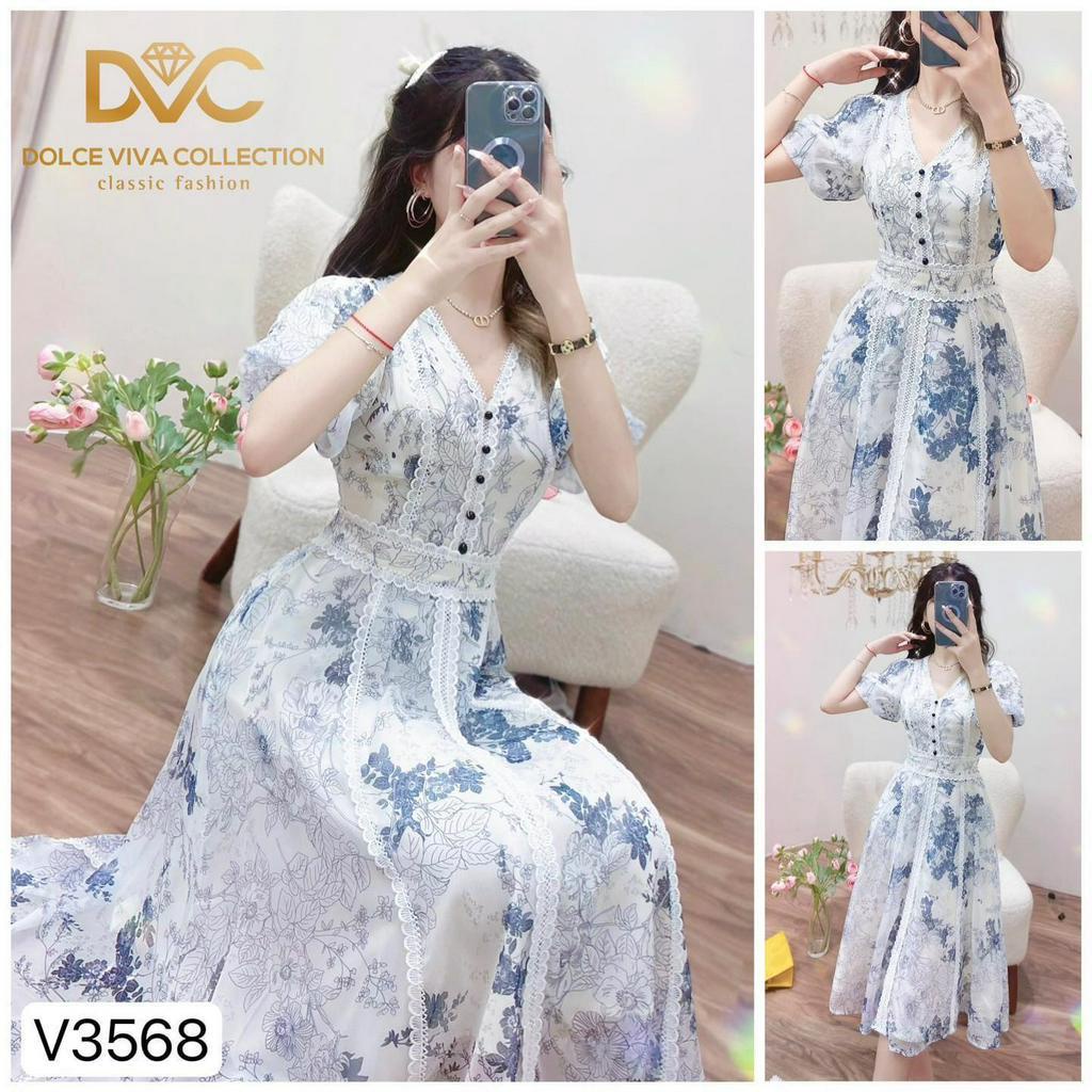 VÁY HOA DÁNG XOÈ VIỀN REN V3568 - DVC