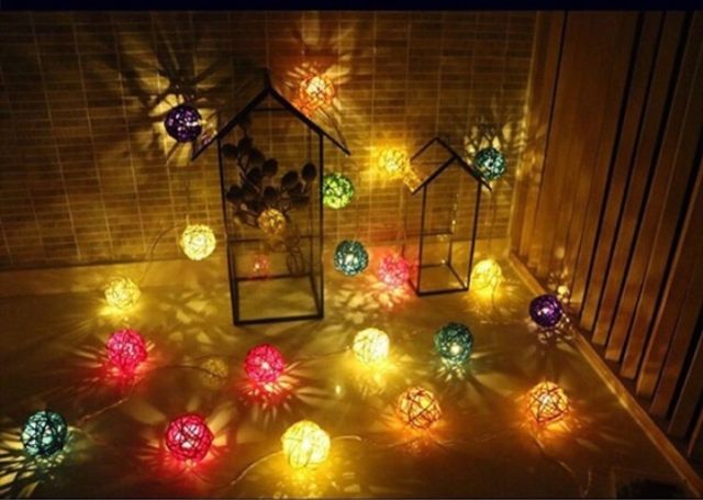 Dây đèn Led trang trí 20 bóng hình quả cầu mây tuyệt đẹp