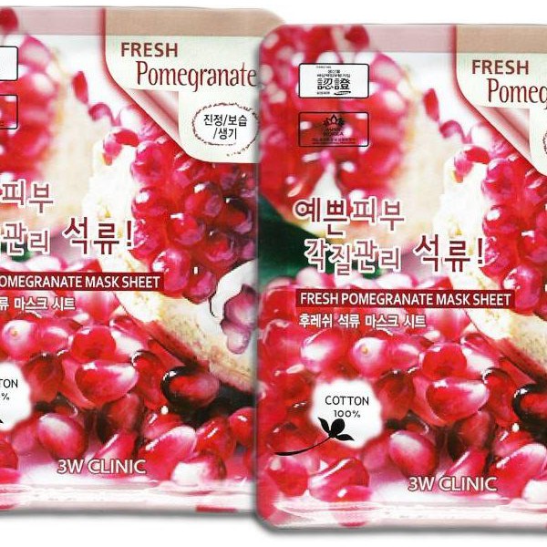 Combo 5 Mặt nạ dưỡng trắng da chống lão hóa chiết xuất lựu 3W Clinic Fresh Pomegranate Mask Sheet 23ml x 5