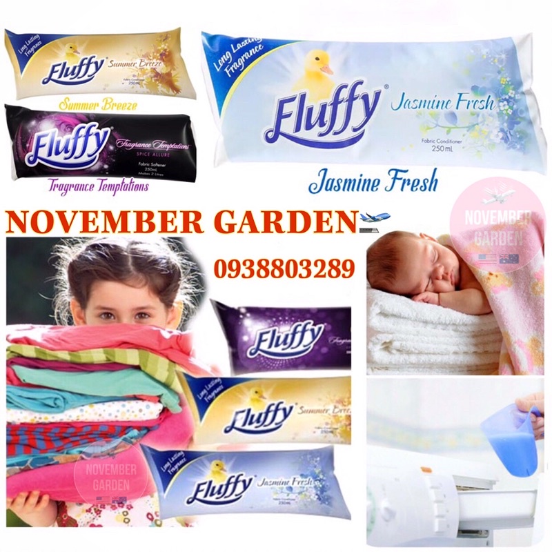 Nước xả vải Fluffy 250ml Úc thơm như nước hoa, mềm vải, thơm chăn gối, túi thơm tủ, treo xe hơi…